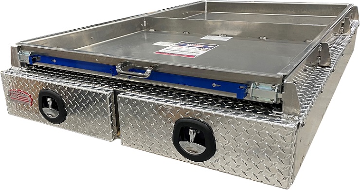 A-BPT51- 12.25"H x 76"D x 48"W - Aluminum Truck Pullout Bed-Pack Toolbox with Slide-Out Tray, Super HD, Double 72" Drawers with Dividers and DT-T-Handle Locks