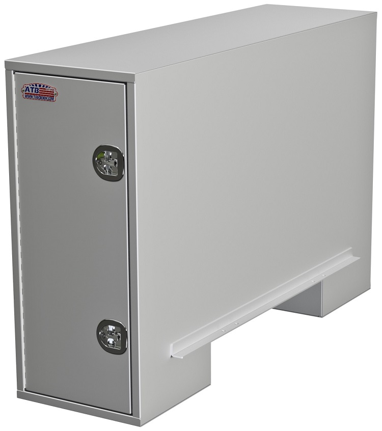 A-CP52 - 55"H x 82"D x 24"W - Aluminum Super HD Truck Cross-Pack Service Box, All  Smooth Finish, Single Doors Side Open with Gas Springs & DT-Handle Locks, Two Shelves, Straight Bottom, Mounts & Four Hooks 