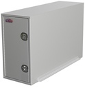 A-CP55 - 48"H x 96"D x 24"W - Aluminum Super HD Truck Cross-Pack Service Box, All Smooth Finish, Both End Single Side Open Doors With Gas Springs and SS DT-T-Handle Locks, Two Shelves, 4-Swivel Hooks & Frame Mount 