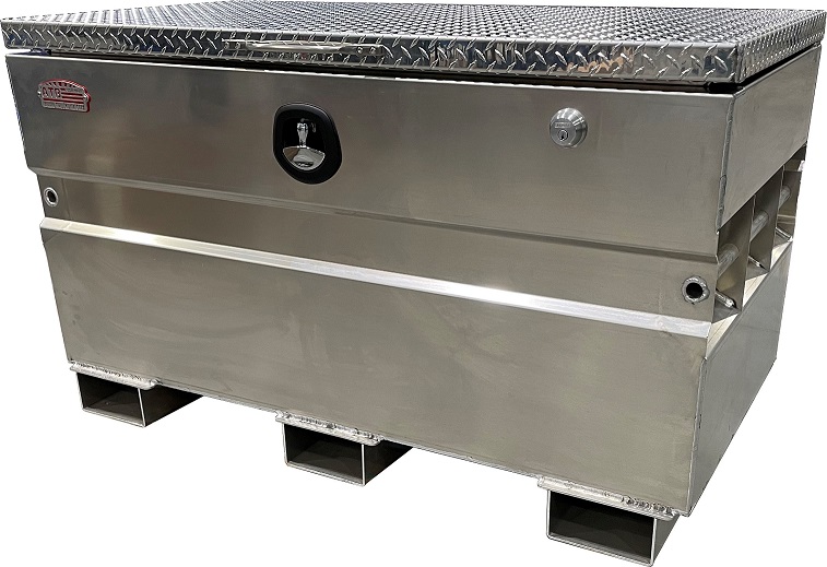 A-CS54 - 24"H x 36"D x 48"W - Aluminum Chest Safe (Contractor Jobsite Box) Toolbox, with Forklift Slots, Super HD, Smooth Aluminum Body, Top Open Single TP Lid with Gas Springs and Pad-Lock Secure Lock.