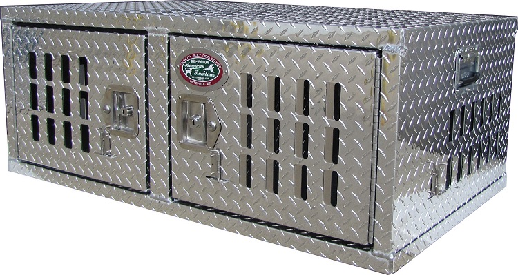 A-DK31- 24"H x 38"D x 46"W - Aluminum Dog Box, Double Side Opening Door, Adjustable Air Vents, Rubber Floor Matting, All Diamond TP Finish.