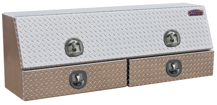 A-DU41 21"H x 16"D x 72"W - Aluminum Drawer Utility Toolbox, HD, Single Top Hinged Door and Double Drawers, DT-T-Handle Locks, Smooth Main Body and Diamond TP Bright Finish.
