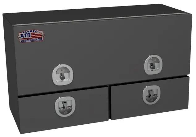 A-DU42 28"H x 20"D x 60"W - Aluminum Top Mount Service Drawer Utility Toolbox, HD, All Smooth Finish, Single Top Hinged Door with Double Drawers & DT-Handle Locks, Powder Coated MX- Black