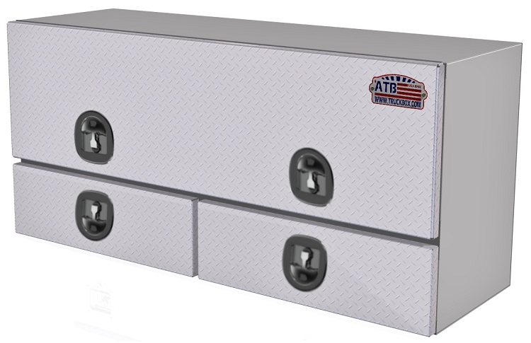 A-DU42 28"H x 20"D x 60"W - Aluminum Top Mount Drawer Utility HD Toolbox, Smooth Body, Diamond TP Single Top Hinged Door with Double Drawers & DT-Handle Locks