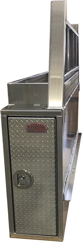 A-EP52 - 38"H x 90"D x 16"W - Aluminum HD Electric Contractor Box with Frame Mounts, DT-T-Handle Locks, Shelf, 3-Hooks, 6" Top Tray, Side Boxes, Expanded Rack with Diamond TP Doors