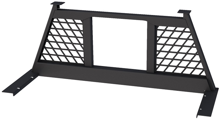 A-HF63W - 26"H x 3"D x 74"W (T50.9) - .190g Aluminum Pickup HD Front Headache Rack, Tri-Rect Screens, Window, Powder Coated MX-Black 