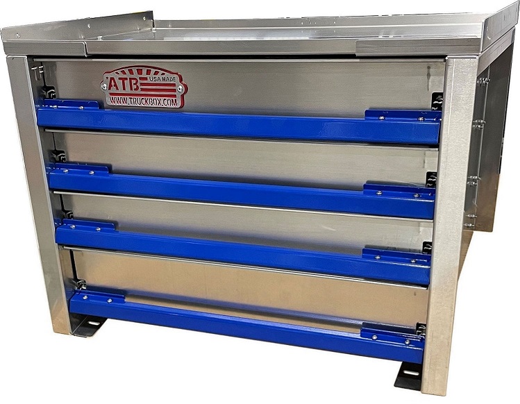 A-IK41 - 18"H x 21"D x 36"W - .090 Aluminum Drawer Insert Kit with Removable Dividers, HD, 4 Drawers (Top D1-2=3" / D3-4=4") with Rubber Inside Mats & 250lb Lock-In/Out Slides.
