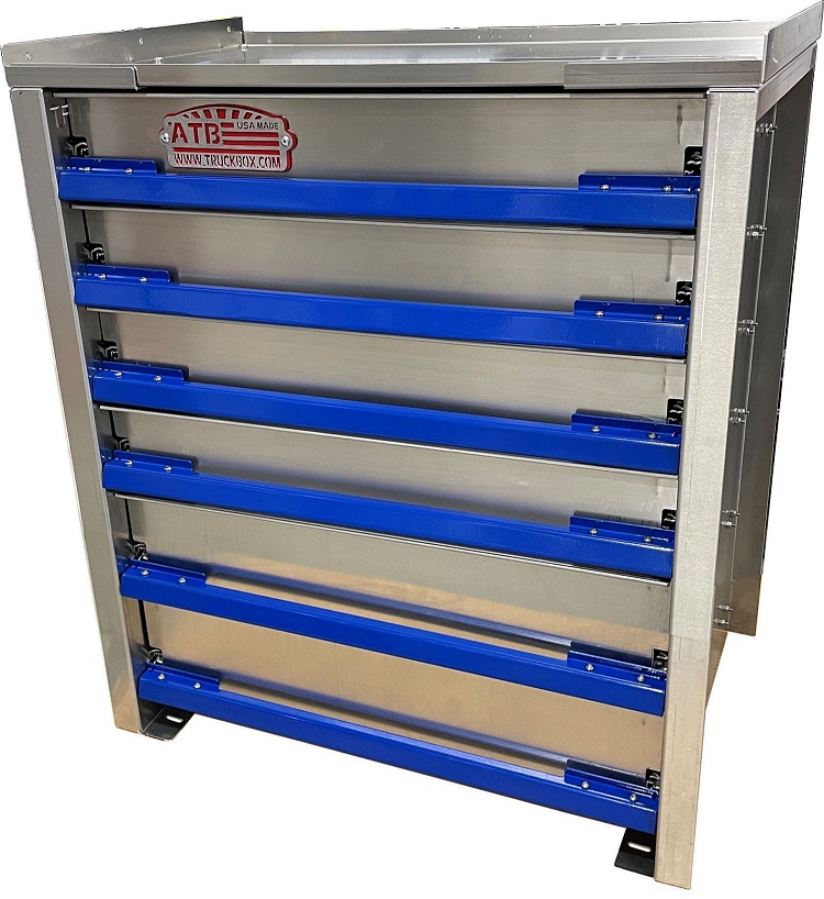 A-IK41 - 34"H x 18"D x 28"W - .090 Aluminum Drawer Insert Kit with Removable Dividers, HD, 6 Drawers (Top D1-4=4", D5=5" and D6=6" and with Rubber Inside Mats & 250lb Lock-In/Out Slides.