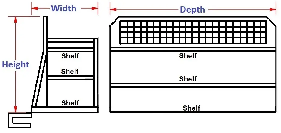 A-PC61 - 47"H x 57"D x 21.5"W - Aluminum HD Pickup Back Seat Cargo Storage Shelf System for Chevy Double Cab 2019-2024 with 3 Shelves (Plain-W/FE Space) & Powder Coated MX-Black Body Only