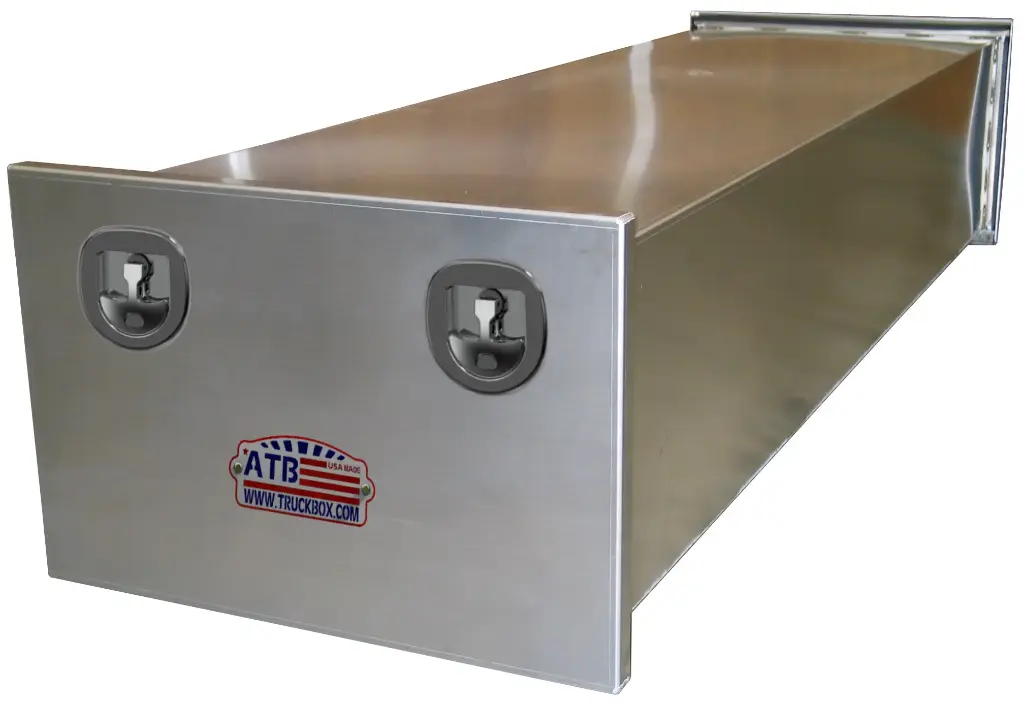 A-PE51 - 18"H x 101"D x 48"W - Aluminum Semi Trailer Super HD Panel Box, All Smooth Finish, Drop Open Single Doors (No Cable Supports) and Double DT-T-Handle Locks.