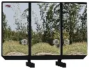 A-RB51 - 68"H x 12"D x 80"W - Aluminum Semi Tractor HD Rack Box, Powder Coated MX-Black Body with SS-Mirror Finish Triple Doors, 1 Chain Rack Outside Compartments, and 3 Shelves Center Compartment, DT-T-Handle Lockable Locks and I-Beam Mount.