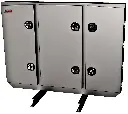 A-RB51 - 68"H x 12"D x 80"W - Aluminum Semi Tractor HD Rack Box, Powder Coated MX-Black Body with Smooth Polished Finish Triple Doors, 1 Chain Rack Outside Compartments, and 3 Shelves Center Compartment, DT-T-Handle Lockable Locks and I-Beam Mount.