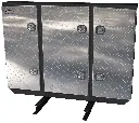 A-RB51 - 60"H x 12"D x 80"W - Aluminum Semi Tractor HD Rack Box, Powder Coated MX-Black Body with Diamond TP Finish Triple Doors, 1 Chain Rack Outside Compartments, and 3 Shelves Center Compartment, DT-T-Handle Lockable Locks and I-Beam Mount.