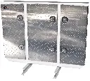 A-RB51 - 60"H x 12"D x 80"W - Aluminum Semi Tractor HD Rack Box, Powder Coated MX-White Body with Diamond Thread Finish Triple Doors, 1 Chain Rack Outside Compartments, and 3 Shelves Center Compartment, DT-T-Handle Lockable Locks and I-Beam Mount.