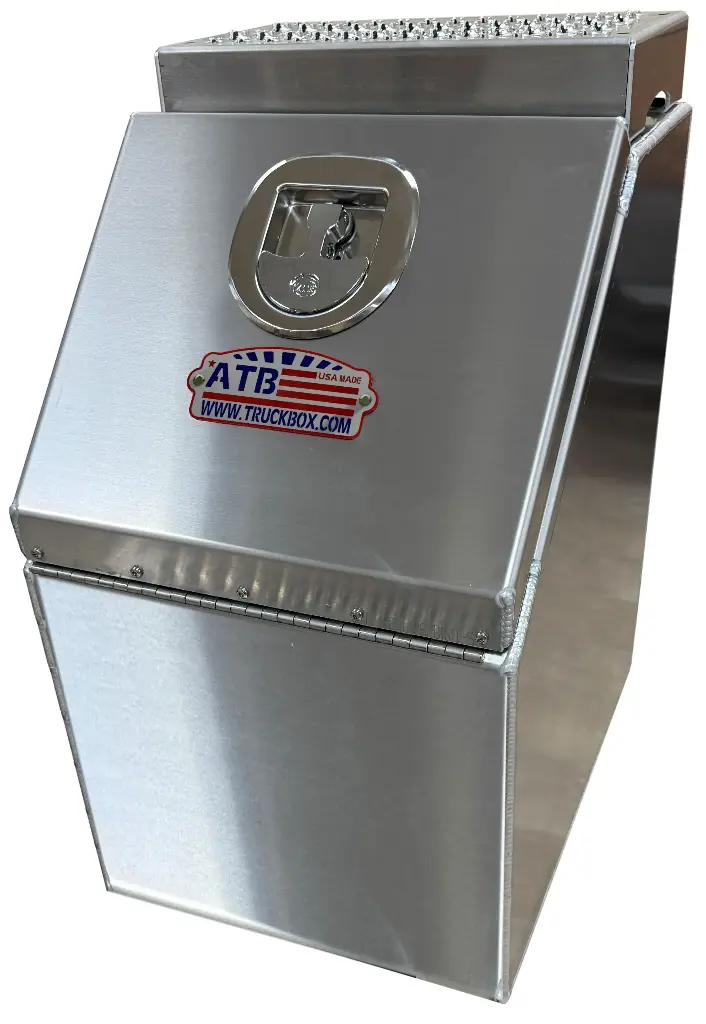 A-SB51 - 24"H x 20"D x 12"W - Aluminum Semi Truck HD Saddle Box, All Smooth Finish, Single Drop Open Lid, No Steps And T-Handle Lock