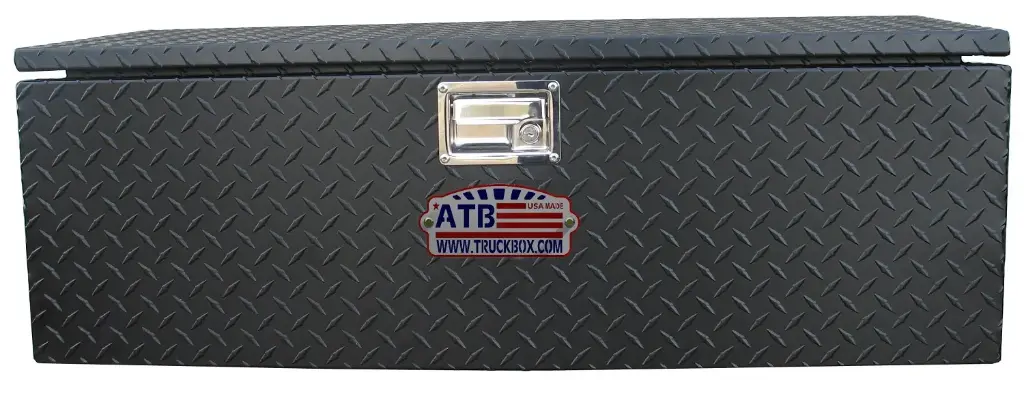 A-SC32 - 16"H x 14"D x 40"W - Aluminum ATV Box, HD Rear Mount Sports 4-Wheeler Box, All Diamond TP Finish, Slanted Top Open Lid, with Double Gas Springs, Powder Coated Tuscan Black 