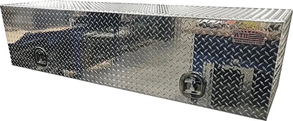 A-SG41 - 16"H X 13"D X 72"W - Aluminum Topside Truck Rail Utility HD Toolbox, All Diamond TP Finish, Single Bottom Open Top Hinged Door with SS T-Handle Lock.