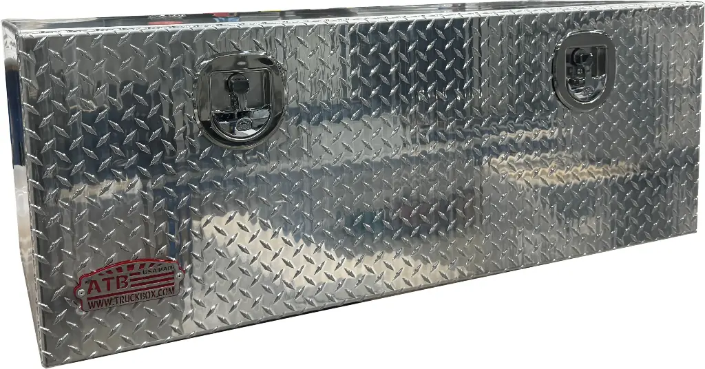 A-SG52 - 18"H x 18"D x 72"W - Aluminum Semi Truck Trailer Underbody Toolbox, Super HD, Smooth Body, Diamond TP Finish Single Drop Open Door with Chains and SS DT-Handle Locks