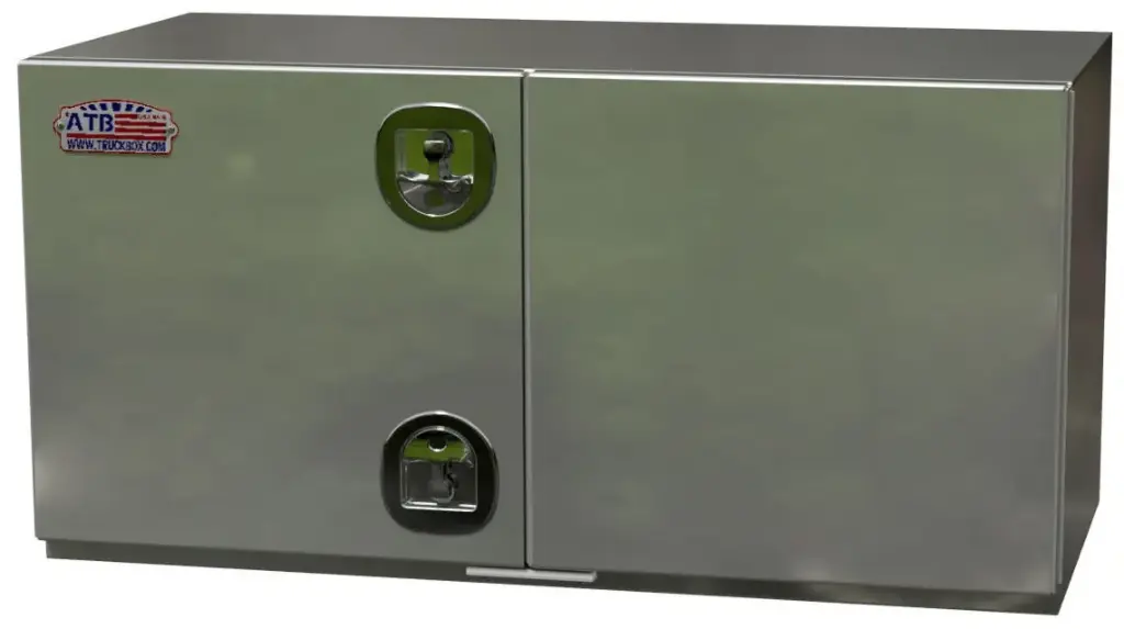 A-SG52 - 18"H x 24"D x 48"W - .125 Aluminum Underbody Semi Truck Trailer Toolbox, Super HD, All Smooth Finish, Left Side Open Double Doors with Door Support and Double DT-T-Handle Lock