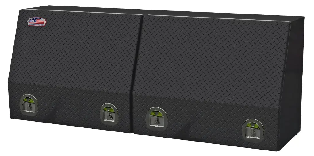 A-SU41 - 21"H x 16"D x 82"W - Aluminum Top Side Mount Compartment Utility HD Toolbox, All Smooth Body, Diamond TP Double Top Hinged Door, with Shelf & SS DT-Handle Locks, Powder Coated MX-Black