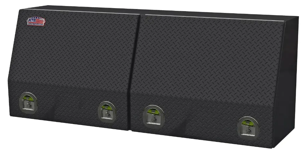 A-SU41 - 21"H x 16"D x 90"W - Aluminum Top Side Mount Compartment Utility HD Toolbox, All Smooth Body, Diamond TP Double Top Hinged Door, with Shelf & SS DT-Handle Locks, Powder Coated MX-Black