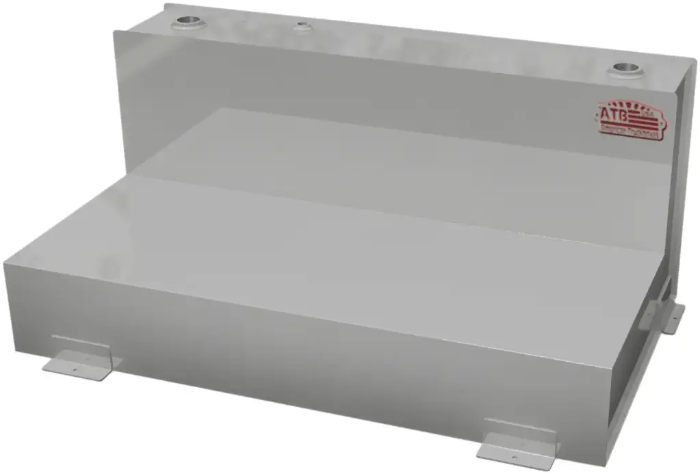 A-TL51 - 24"H x 35"D x 54"W - 10g Aluminum L-Shape Fuel Tank, 110 Gal, with Mounting L-Brackets, Double Baffled, Two 2" & One 1-1/2" Top Fittings & 3/8" Bottom Side Drain.