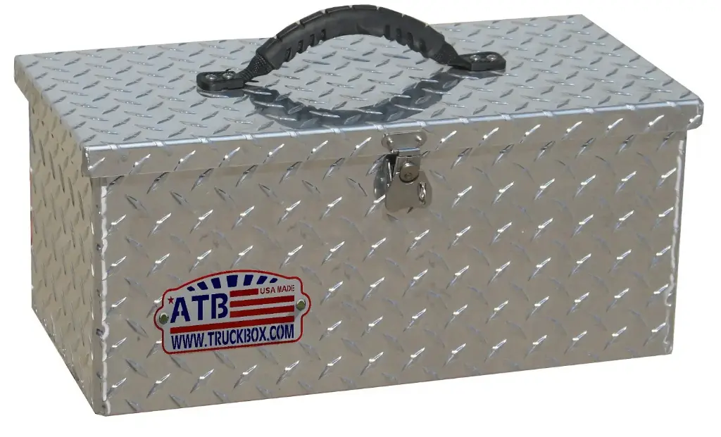 A-TO31C - 10"H x 10"D x 20"W - Aluminum Handyman Tote Toolbox with Tray, Top Carry Handle & Single Pull Latch, All Diamond TP Bright Finish.