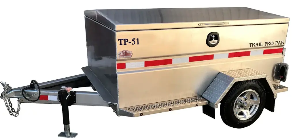 A-TP51 - Aluminum Trail Pro-Pak Trailer - 36"H x 72"L x 65"W (OA 54"H x 126" L x 77"W), 2000 Lbs Torflex Axles, 225/75 x 15" Aluminum Tire/Wheels with Back 36" Storage Drawer.