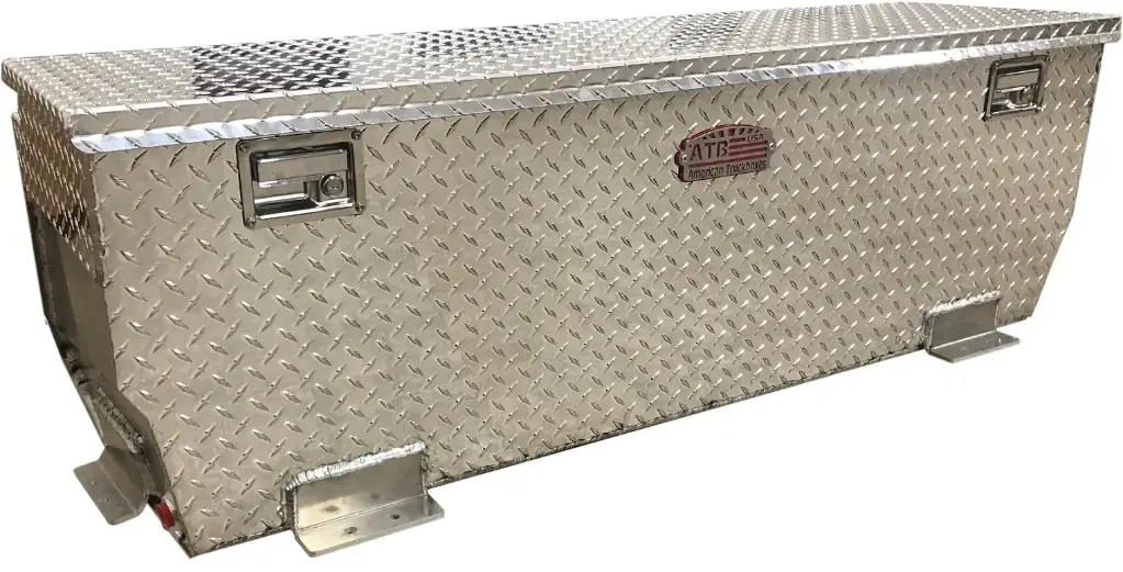 A-TT51 - 20"H x 20"D x 58"W - Aluminum Pickup Truck HD Chest Fuel Tank Toolbox, 58 Gal, All Diamond TP Finish, Top Open Single Lid with Gas Springs and Lift Handle Lock