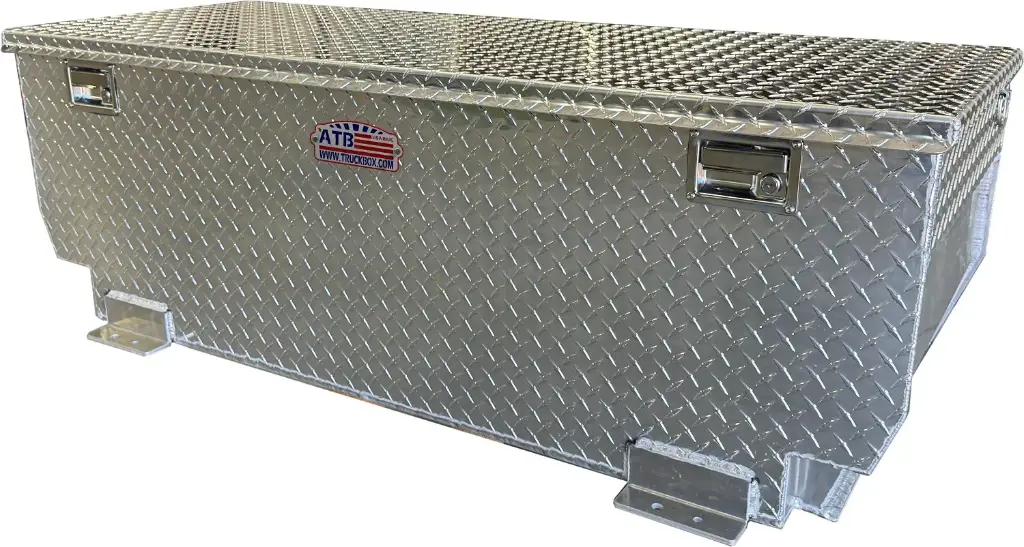 A-TT52 - 20"H x 30"D x 62"W - Aluminum Pickup Truck, HD Chest Fuel Tank Combo Toolbox, 104-Gal, Fender Notched, All Diamond TP Finish, Top Open Single Lid with Gas Springs and Lift Handle Locks.