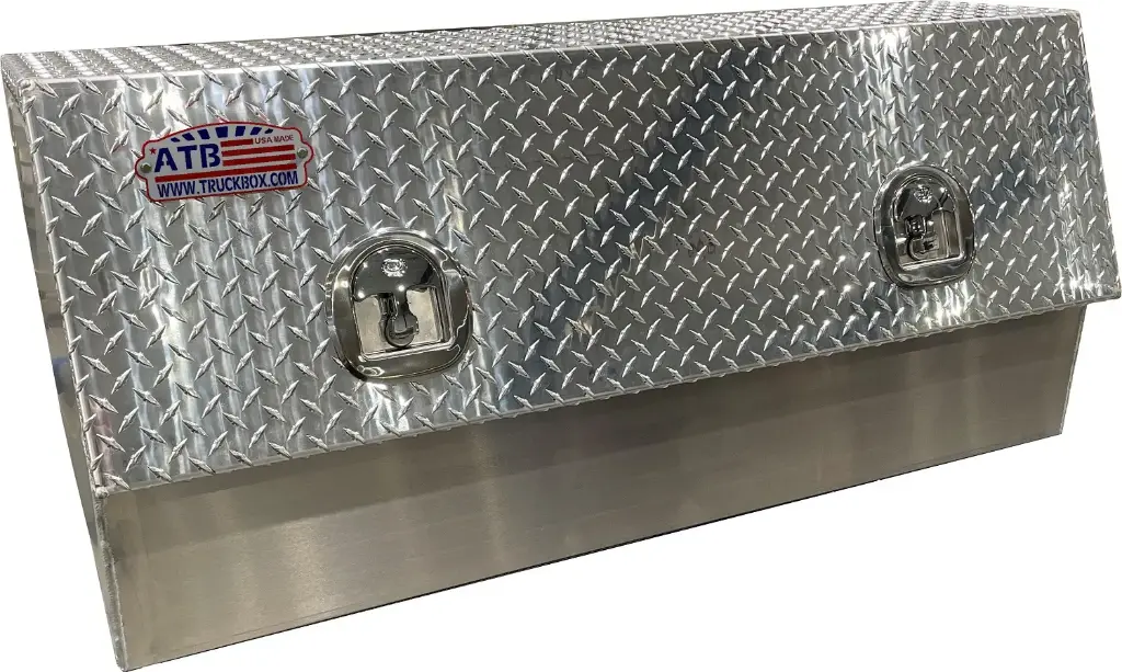 [A-TU41-282060S-T] A-TU41 - 28"H x 20"D x 60"W - Aluminum HD Top Side Utility Flat Bed Truck Trailer Toolbox, All Smooth Body, Diamond TP Single Top Hinged Slanted Door with Gas Springs & DT-T-Handle Locks.