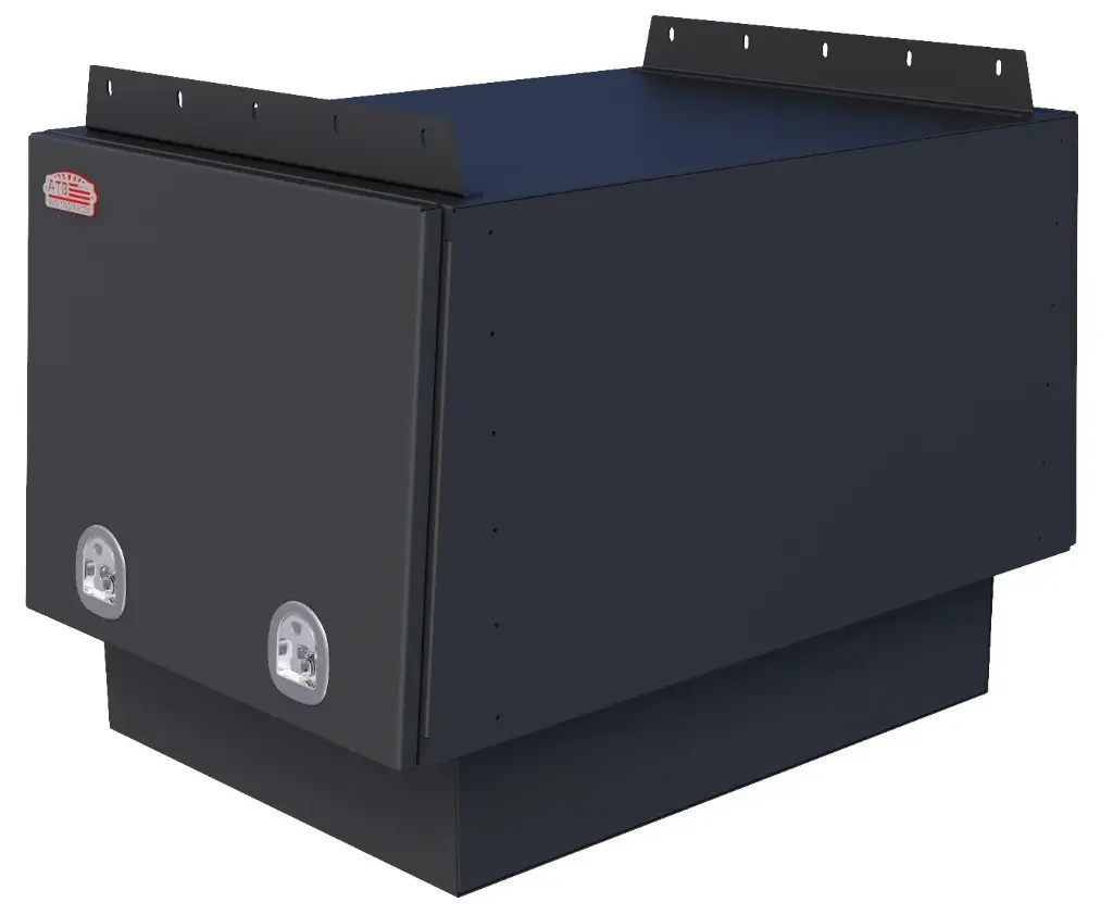 A-UU52 - 40"H x 60"D x 39"W - Aluminum UTV Utility Toolbox (Fits Polaris 1000 Ranger/Can-am-DEF), Double Top Hinged Back Door (Access from back of UTV) and with Adjustable Shelf, Powder Coated MX-Black.