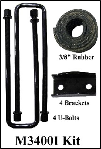 M3400I-75 - 3/4" U-Bolt Mount Kit, 4-3/4"CC x 20"ID - Four U-Bolts, Washer, Nuts, Cross & Rubber, for Rack Box C-Frame Installation Mount Application.