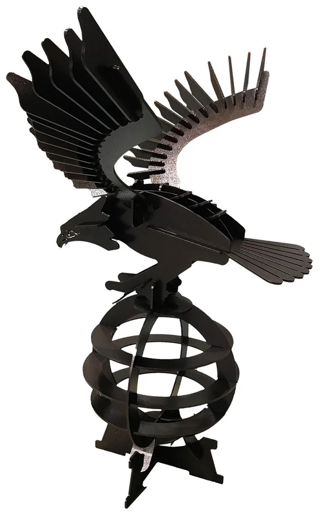 SAEG - 50"H x 30"D x 50"W - Steel Garden Eagle Sculpture Art Crafted with Laser Cut 1/4 Steel, Powder Coated Goldentone Vein