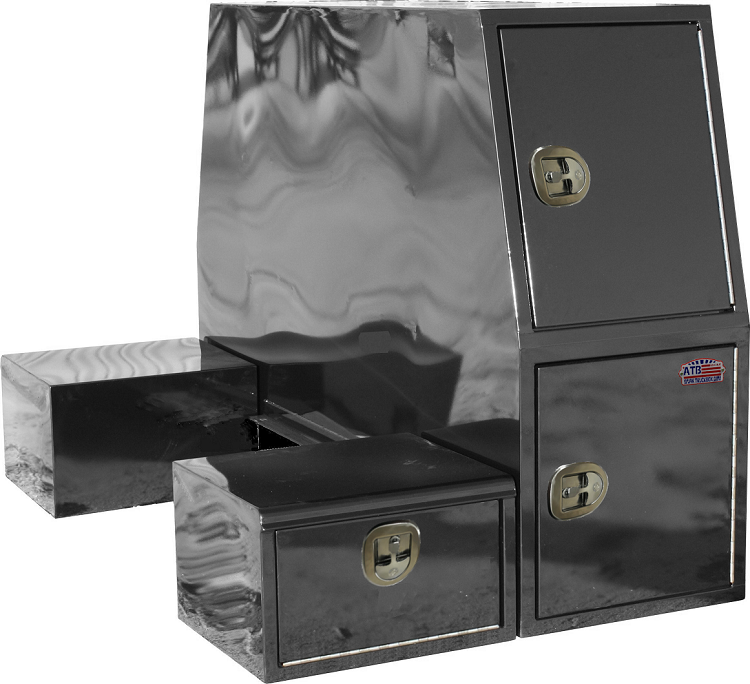 S-CP41- 55"H x 82"D x 24"W - 14g Steel HD Truck Cross-Pack Box, Two Shelves, Four Hooks, Mounting Rails & Side Boxes (15"H x 21"D x 24"W) Side Open Doors with Gas Springs & SS DT-T Handle Locks, Powder Coated MX-Black  