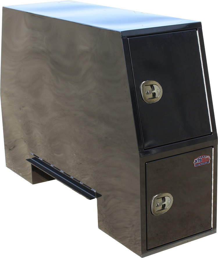 S-CP41 - 62"H x 82"D x 24"W - 14-12g Steel Super HD Truck Cross-Pack Box, Four Hooks, Two Shelves, Built in Frame & Mounting Rails, Four Side Open Doors with Gas Springs & DT-Handle Lock, Powder Coated MX-Black