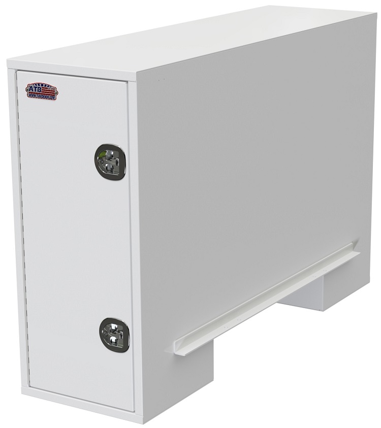 S-CP42 - 62"H x 95"D x 24"W - 14-12g Steel Super HD Truck Cross-Pack Box, Single Side Open Doors with Gas Springs & DT-Handle Locks, Two Shelves, Four Hooks, Built in Frame Mounting Rails, Powder Coated WX-White