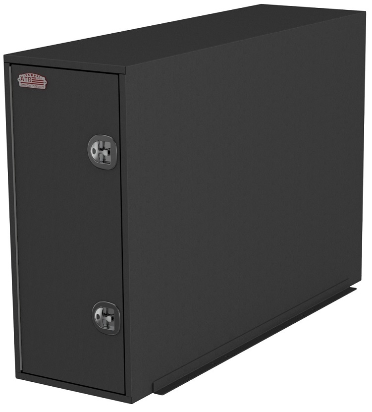 [S-CP45-489624S-BX] S-CP45 - 48"H x 96"D x 24"W - 14g Steel HD Truck Cross-Pack Box, Straight Bottom, Both End Single Side Open Doors with Gas Springs & DT-Handle Locks, 2-Shelves, 4-Hooks, Built in Frame Mounting Rails, Powder Coated MX-Black