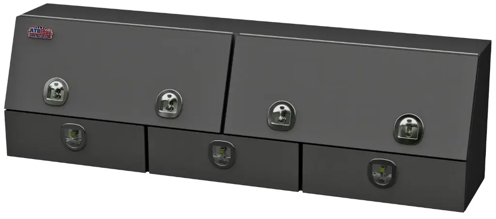 S-DU41 - 21"H x 14"D x 94"W - Steel Drawer Utility HD Toolbox, Double Top Hinged Doors, Triple Drawers w/ Dividers & DT-Handle Locks, Powder Coated MX- Black