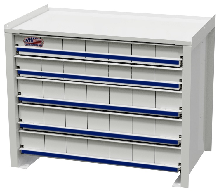 S-IK41 - 22"H x 24"D x 36"W - 14g Steel Drawer Insert Kit with Removable Dividers, HD, 5 Drawers (Top D1-3=3” & D4-5=4” Drawer H), with Rubber Floor Mats, Drawer Locks and Powder Coated MX White Finish.