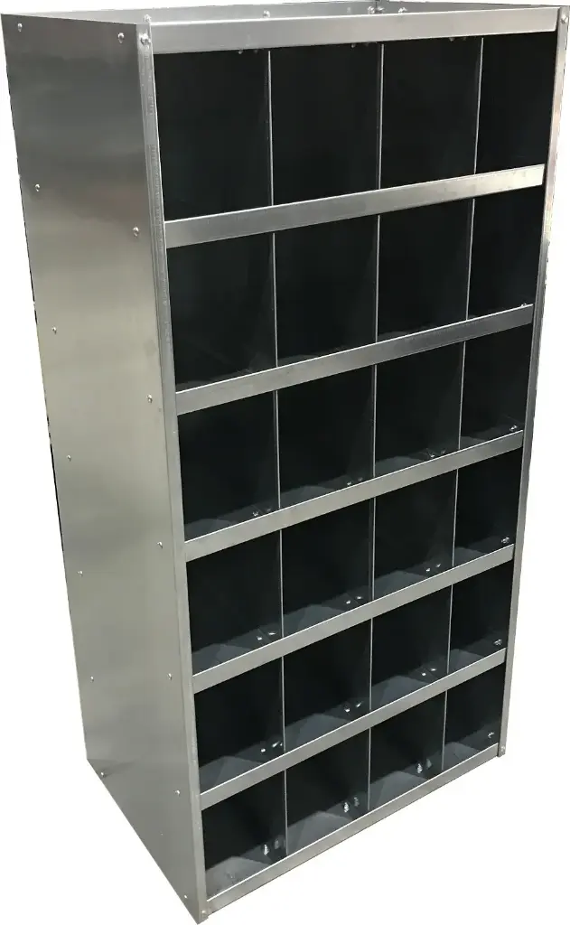 S-PSB2 - 72"H x 18"D x 36"W - 18g Steel Part Storage Bins HD Shelving, 18/24 Compartments 12" H x 9"/12" W and All Galvanized Finish.