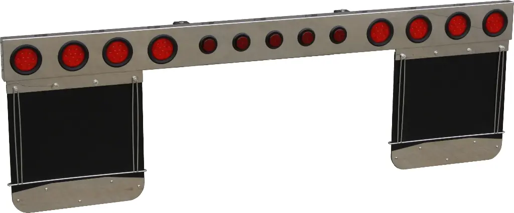 SS-BB4L - 7.5"H x 2"D x 95.125 W - Stainless Steel Mirror Finish Bumper Light Bar Rack with Mud Flap Brackets Only, No License Plate Bracket and Mounting Bracket (8=4" Red LED's and 5=2.5" Red LED's)