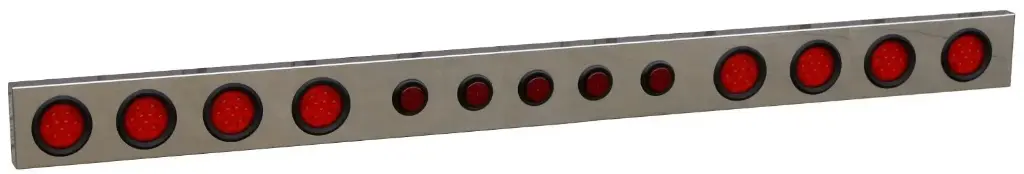 SS-LB4L - 7.5"H x 2"D x 82"W -Stainless Steel Mirror Finish Light Bar Rack - 6 = 4 Red LEDs and 4 = 2.5 Red LEDs