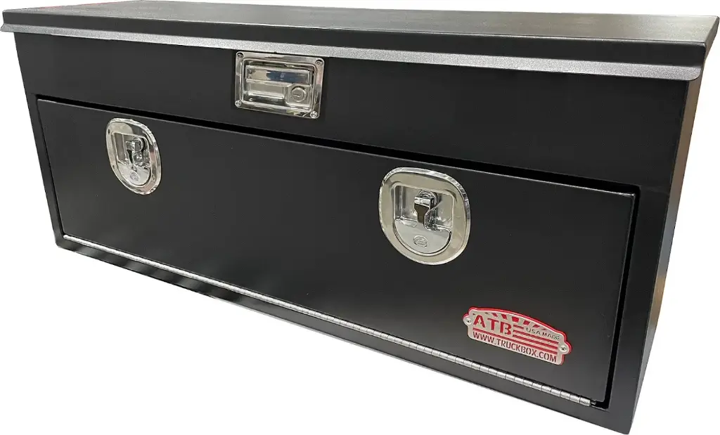 [S-TB41-201436SS-BX] S-TB41 - 20"H x 14"D x 36"W - Steel Top Bottom Utility Truck Toolbox, HD, Single Top Open Lid with Gas Springs, Single Drop Open Door, Locks & Powder Coated MX-Black Finish