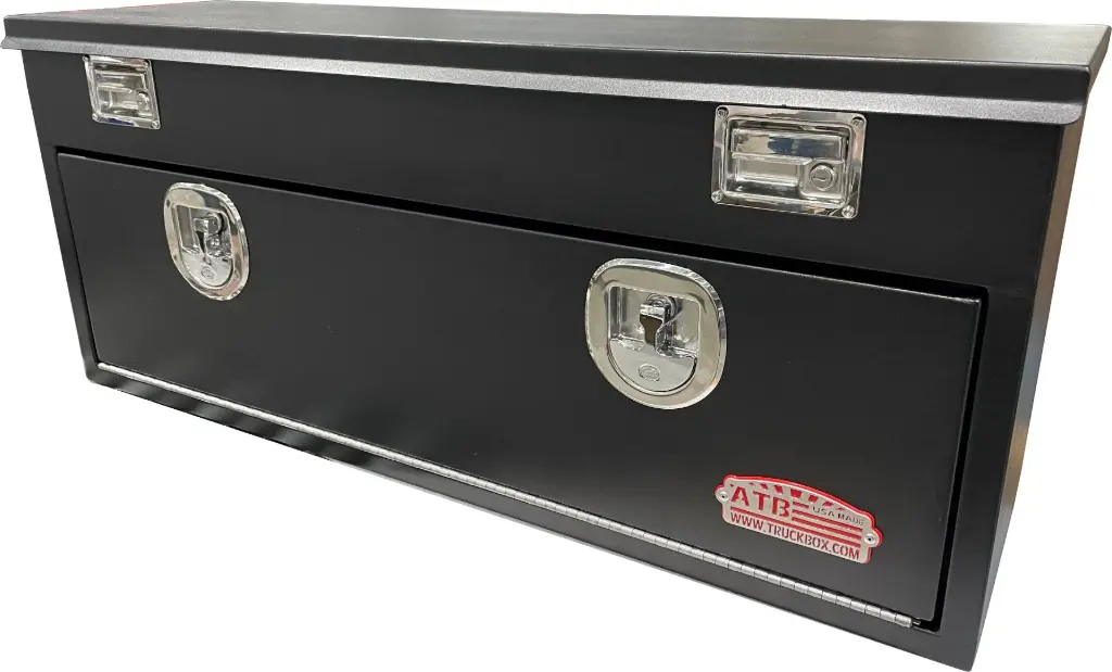 S-TB44 - 20"H x 16"D x 48"W - Steel Top Bottom Utility Truck Toolbox, HD, Single Top Open Lid with Gas Springs, Single Drop Open Door With DT-T-Handle Locks, 4 Drawers (2 Per Side) and Powder Coated MX-Black