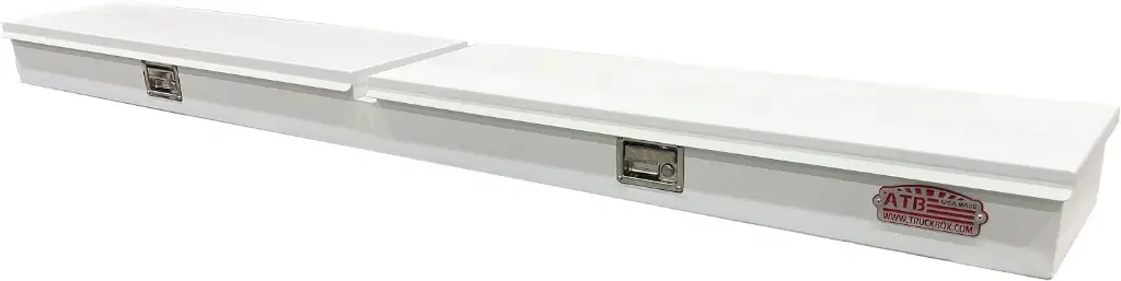 S-TM41 - 6"H x 14"D x 84"W - Steel Top Mount Compartment Toolbox, HD, Top Open Double Lid With Gas Springs, Double Lift Handle Locks, Partitioned Dividers, Powder Coated WX-White 