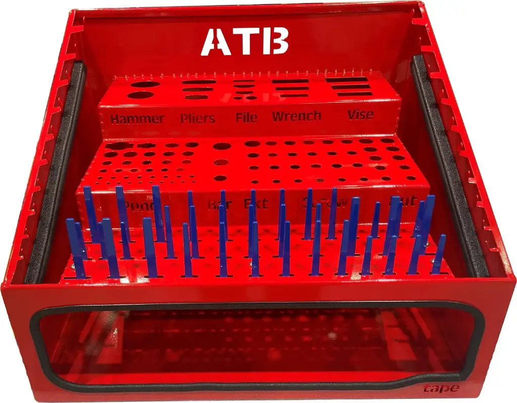 [S-TO31-141620-R] S-TO31 - 14"H x 16"D x 20"W - Steel Professional HD Tool Organizer, 3 Level with Bottom Compartment, (Fits DU4 28" H Boxes) Side Handles, Powder Coated Red Finish.