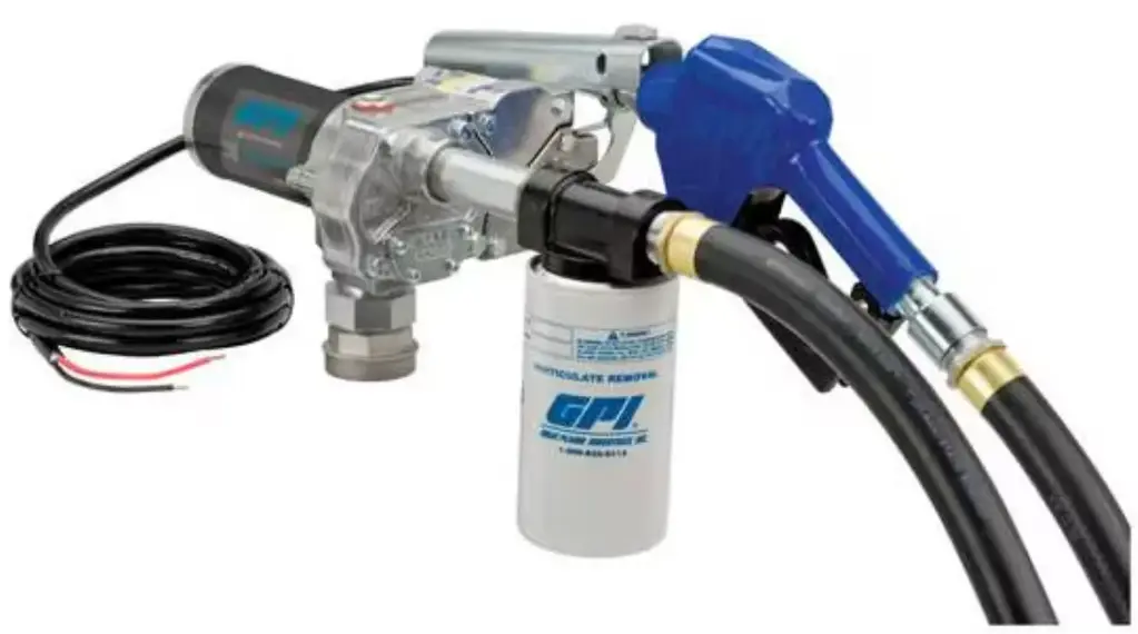 [TPG-18-12-AAF] GPI 12V Fuel Transfer Pump M-180S-AU/Filler/Filter - 18 GPM - 1/4 HP - 2000 RPM - Automatic Nozzle & 12' Hose