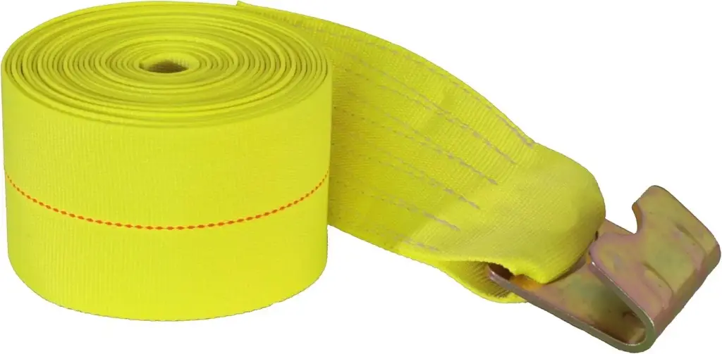 [MWS7-4-27-Y] 4" x 27' Trailer Winch Strap with Flat Hook - WLL 5,000 - 15,000 Capacity Break Strength, For Bed & Trailer Deck Winches - Trailer Cargo Control Straps