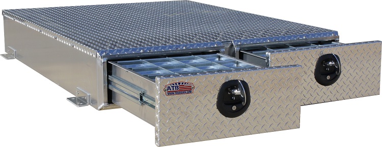 A-BP51 - 12"H x 52"D x 48"W - Aluminum, Super HD, Truck Pullout Bed-Pack Toolbox, Smooth Body, Diamond TP Lid & Drawer Front, Double 50" Drawers with Dividers & SS DT-T-Handle Locks. 